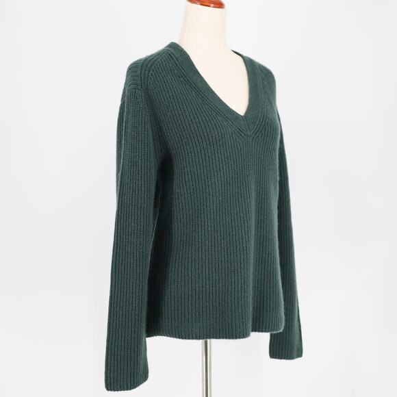 Vince Women Dark Green Wool/Cashmere V-neck Cable Knit Relaxed Sweater Size M - Picture 3 of 6